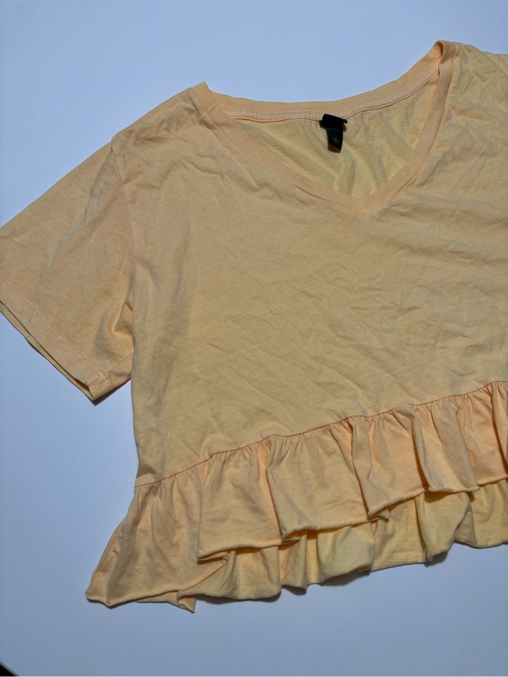 Wild Fable Orange Ruffle Crop Top Cotton V-Neck T-Shirt